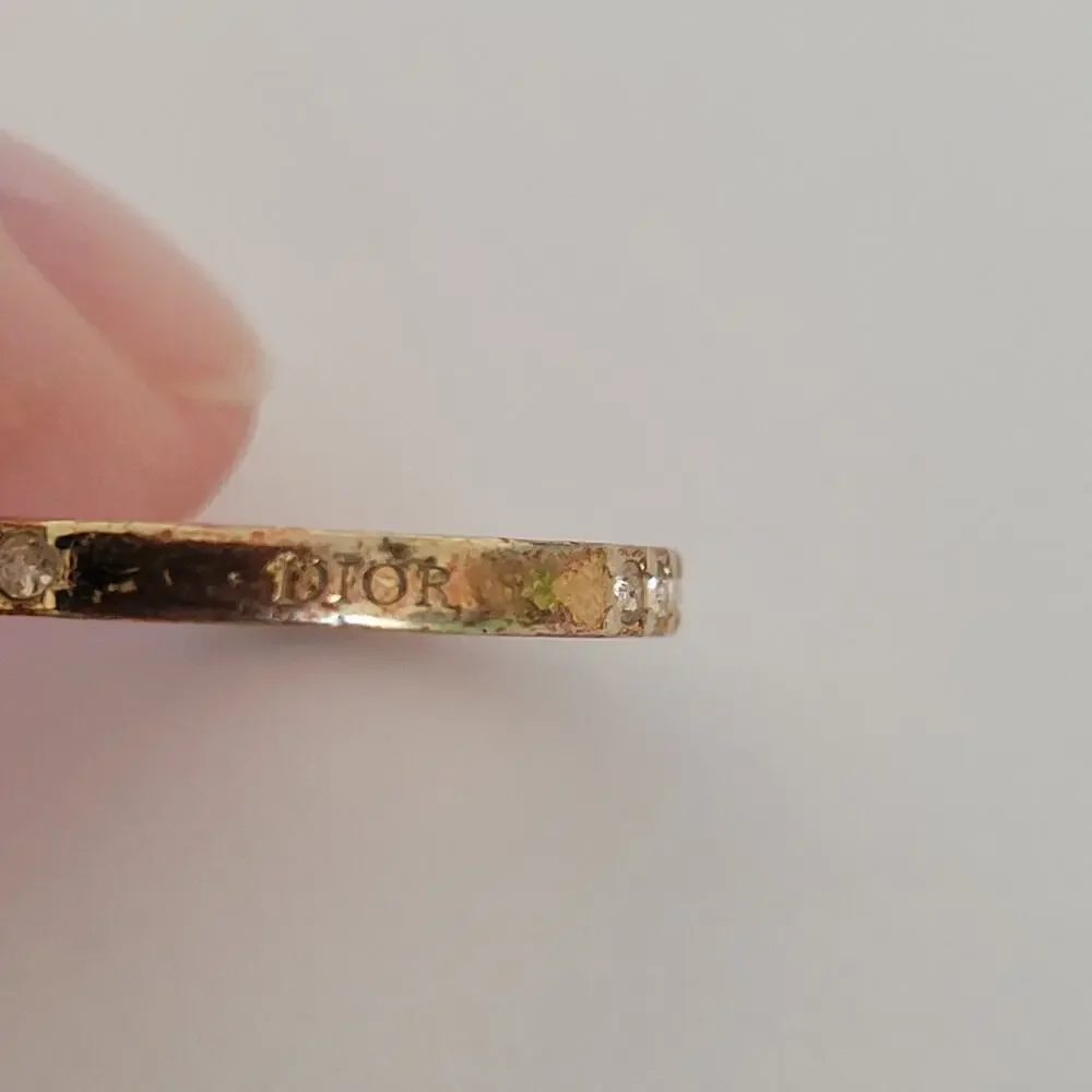 Authentic Christian Dior Ring Size‎ S US 5.5 GP Rhinestones Rose Gold Minimalist
